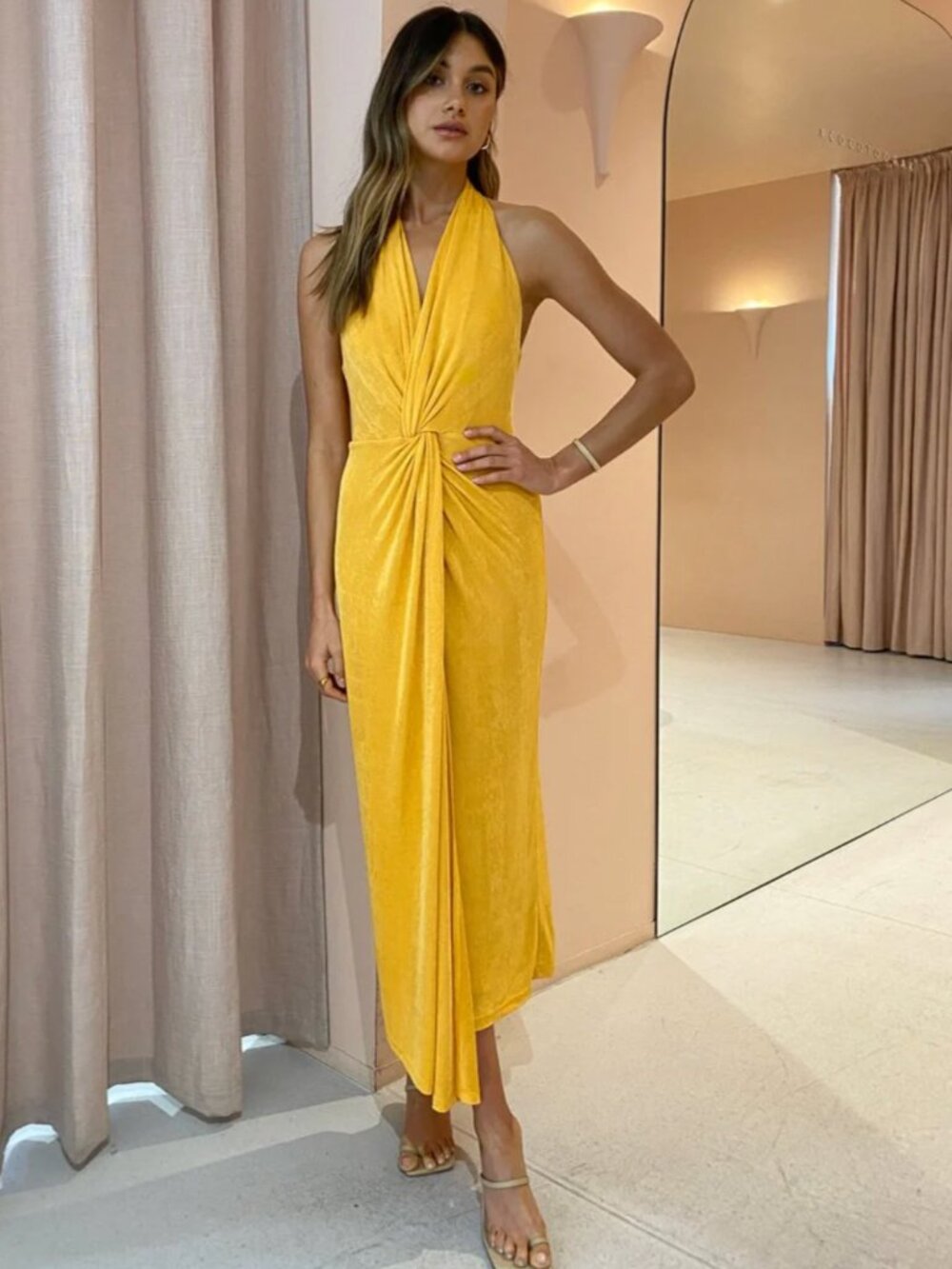 Significant Other Layla Knotted Halter Midi Dress Marigold Yellow